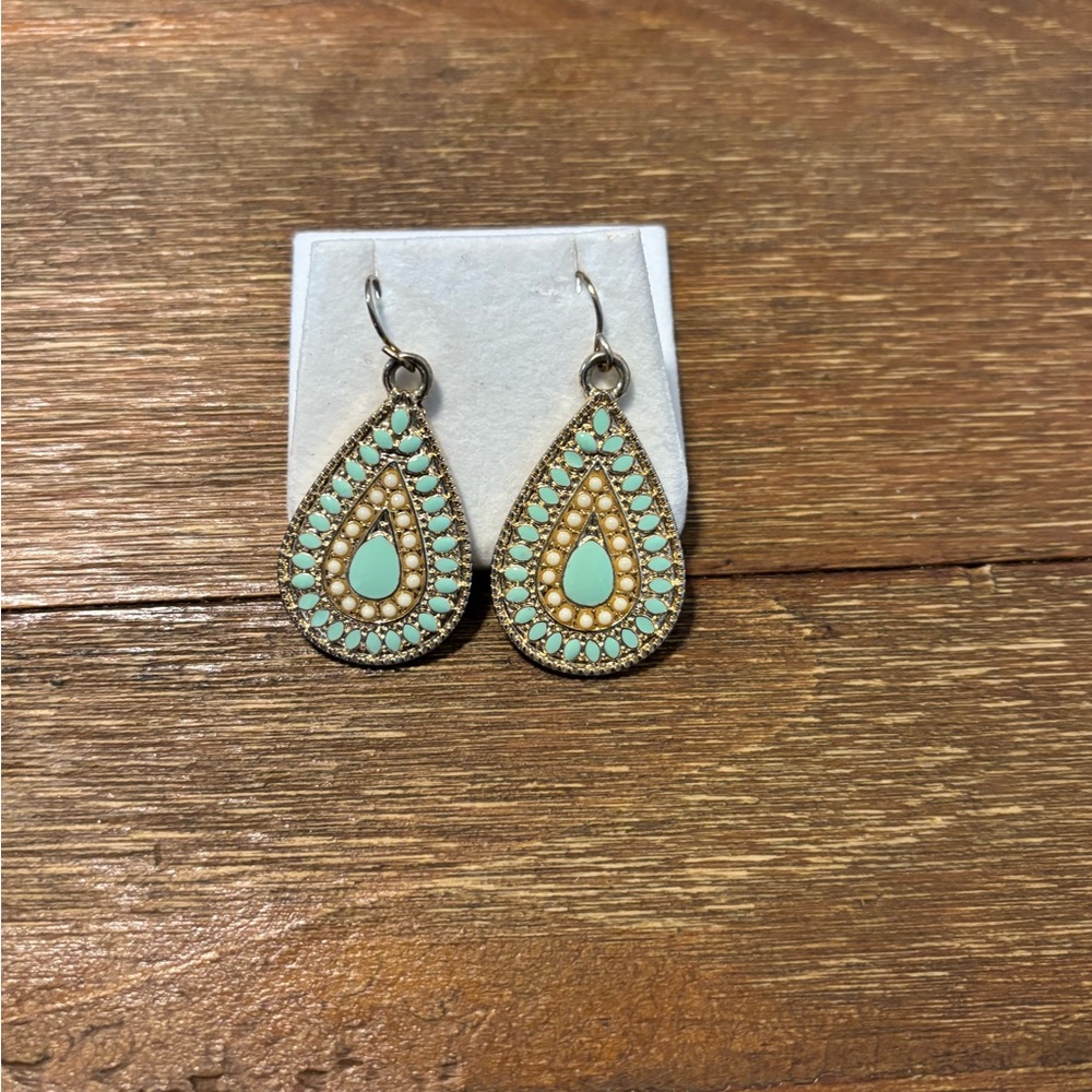 Turquoise and Gold Teardrop Earrings